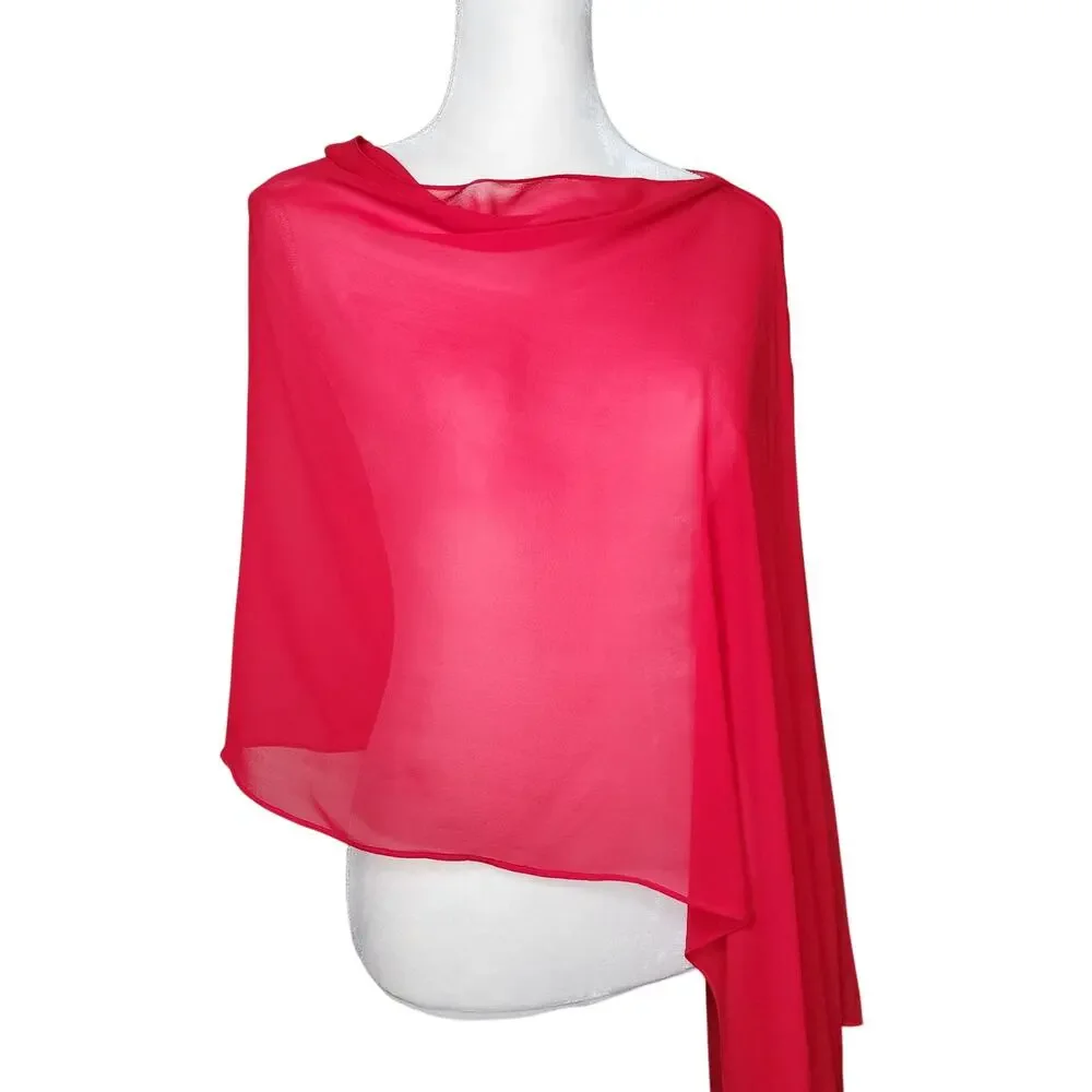 Eileen Fisher Silk Georgette Scarlet Red Sheer Wrap